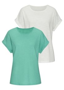 Vivance Damen T-Shirt "aus bügelfreiem Strukturstrick", blau, Basic, Gr. 32, Strukturmuster, unifarben, Strick, Obermaterial: 65% Polyester