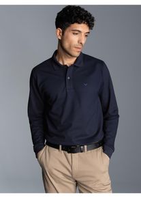 TRIGEMA Herren Poloshirt "TRIGEMA Langarm Poloshirt mit Armbündchen", blau, Basic, Gr. M, 100% Baumwolle, Shirts
