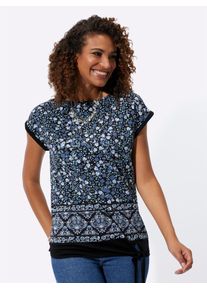 Inspirationen Damen Kurzarmshirt "Shirt", blau, Gr. 38, geblümt, gemustert, mehrfarbig, bedruckt, 95% Viskose, 5% Elasthan, Shirts