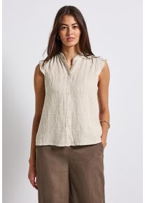 Street One Damen Blusentopschwarz moonstone sand, casual, Gr. 44, gestreift, Web, 100% Leinen, Blusen, Feel Good Fit
