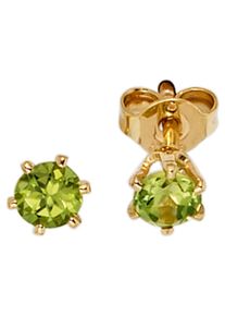 Jobo Damen Paar Ohrstecker, Gelbgold 585, gelb, Gelbgold 585, Ohrringe, rund 585 Gold mit Peridot