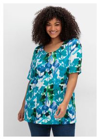 sheego Damen T-Shirt "Große Größen", weiß, feminin, Gr. 40, gemustert, Obermaterial: 50% Baumwolle, 50% Viskose, Shirts, mit Blätterprint und