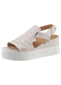 Mustang Shoes Damen Keilsandalette, Gr. 40, beige, Lederimitat, modisch, Schuhe, Sommerschuh, Sandale, Keilabsatz, mit Klettriemchen