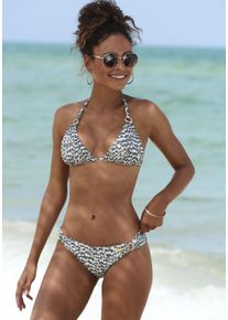 Lascana Damen Triangel-Bikini-Top "Sansa", grün, Gr. 34, bedruckt, Recycling-Polyamid, Bikini-Oberteile, mit goldfarbenen Zierringen