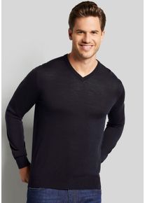 Bugatti Herren V-Ausschnitt-Pullover, blau, casual, Gr. M, unifarben, Feinstrick, Obermaterial: 100% Wolle, Pullover