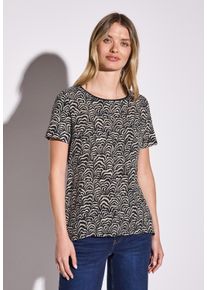 Street One Damen T-Shirt, blau, casual, Gr. 36, bedruckt, Stoff, Vorderseite: 100% Viskose; Rückseite: 95% Viskose, 5% Elasthan, Shirts, aus softem