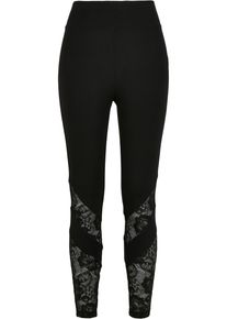 Urban Classics Damen Leggings "Urban Classics Damen Ladies Highwaist Lace Inset Leggings", schwarz, Gr. 5XL, unifarben, 94% Baumwolle, 6% Elasthan,