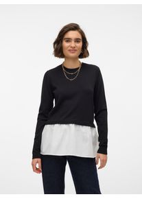 Véro Moda VERO MODA Damen Rundhalspullover "VMJOSE LS O-NECK WVN MIX PULLOVER GA BOO", schwarz, modisch, Gr. M, Strick, Feinstrick, Obermaterial: 77% Viskose,