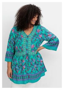 Damen Longbluse "Große Größen", blau, feminin, Gr. 44, sheego by Joe Browns, gemustert, Obermaterial: 100% Viskose (LENZING ECOVERO), Blusen, im