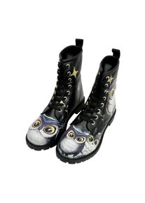 DOGO Damen Schnürboots "Boots Owls Family Damen Boots / Female", Gr. 38, schwarz, Lederimitat, Schuhe, Vegan