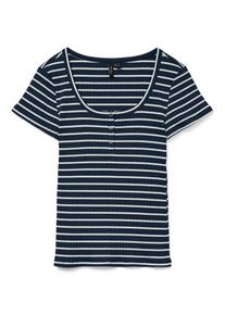 Véro Moda VERO MODA Damen T-Shirt "VMSEA SS HENLEY TOP JRS", blau, modisch, Gr. XS, gestreift, Jersey, Obermaterial: 93% Baumwolle, 7% Elasthan, Shirts