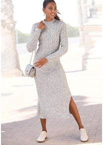 Lascana Damen Strickkleid, grau, modisch, Gr. 36, meliert, Strick, Obermaterial: 84% Polyacryl, 10% Polyamid, 6% Polyester, Kleider, mit Zopfmuster,