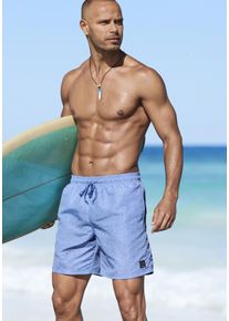 John Devin Herren Badeshorts "Rylan", blau, casual, Gr. M, bedruckt, Microfaser, Recycling-Polyester, Badehosen, im Geo Druck