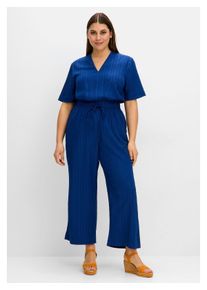 sheego Damen Jumpsuit "Große Größen", blau, feminin, Gr. 44, unifarben, Obermaterial: 97% Polyester, 3% Elasthan, Overalls, mit Bindegürtel, in