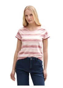 Tom Tailor Damen T-Shirtdeep rot lila stripe, casual, Gr. S, gestreift, Obermaterial: 100% Baumwolle, Shirts, mit All-Over Print