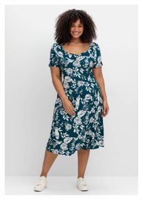 Damen Jerseykleid "Große Größen", blau, feminin, Gr. 46, sheego by Joe Browns, gemustert, Obermaterial: 95% Viskose (LENZING ECOVERO), 5% Elasthan,