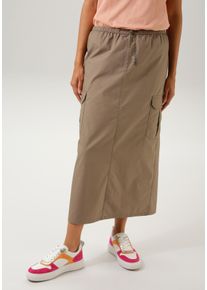 Aniston CASUAL Damen Cargorock, grün, modisch, Gr. 38, unifarben, Popeline, Obermaterial: 100% Baumwolle, Röcke, mit Tunnelzug regulierbarer