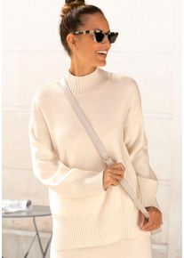 Lascana Damen Stehkragenpullover, beige, modisch, Gr. 36, unifarben, Strick, Obermaterial: 50% Viskose, 28% Polyester, 22% Polyamid, Pullover, mit