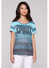 SOCCX Damen Rundhalsshirt, blau, casual, Gr. XXXL, gestreift, bedruckt, Material: Grundmaterial: 100% Polyester, Ausbrenner: 100% Viskose, Shirts,