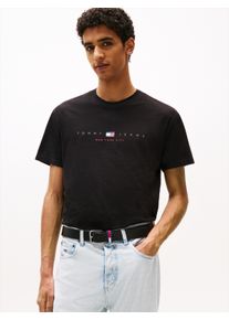 Tommy Jeans Herren T-Shirt "TJM REG FLAG LINEAR SS TEE EXT", schwarz, casual, Gr. XXL, unifarben, Single Jersey, Obermaterial: 100% Baumwolle,