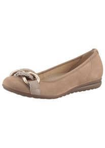Gabor Damen Ballerina "FLORENZ", Gr. 35, gold, Ziegenveloursleder, klassisch, Schuhe, Keilabsatz, Bequemschuh, Slipper, Businessschuh in Weite G