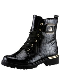 Remonte Damen Schnürstiefelette, Gr. 42, gold, Lacklederimitat, glänzend, kontrastfarbene Details, modisch, Schuhe, Blockabsatz, Schnürboots im