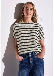 Street One Damen Kurzarmpullover, schwarz, casual, Gr. 42, gestreift, Strick, Obermaterial: 60% Polyester, 40% Baumwolle, Pullover, gestreift, in