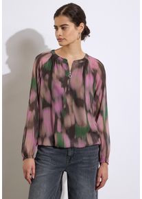 Damen Langarmbluseintense rose, casual, Gr. 44, STREET ONE STUDIO, bedruckt, Stoff, 100% Polyester, Blusen, mit Elastikbund an den Ärmeln