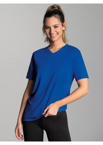 TRIGEMA Damen T-Shirt "TRIGEMA V-Shirt COOLMAX", blau, sportlich, Gr. M, 100% Polyester (recycelt), Shirts