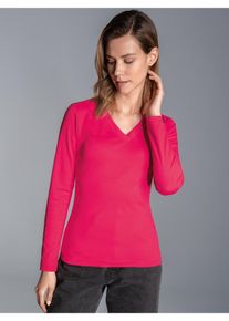 TRIGEMA Damen T-Shirt "TRIGEMA Langarmshirt mit V-Ausschnitt", orange, casual, Gr. M, 95% Baumwolle, 5% Elastan, Shirts