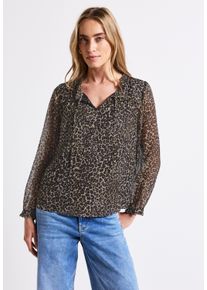 Street One Damen Langarmbluse, schwarz, casual, Gr. 42, animal-print, Stoff, Obermaterial: 100% Polyester; Futter: 100% Modal, Blusen, im Leo Design