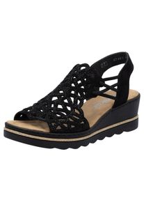Rieker Damen Keilsandalette, Gr. 40, schwarz, Textil, unifarben, Veloursleder, klassisch, Schuhe, Sommerschuh, Plateausandale, Schlupfschuh mit