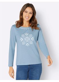 Classic Basics Damen Langarmshirt "Langarm-Shirt", blau, Gr. 56, gemustert, bedruckt, 100% Baumwolle, Shirts