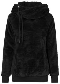 Urban Classics Damen Rundhalspullover "Urban Classics Damen Ladies Long Teddy Hoody", schwarz, casual, Gr. S, unifarben, 100% Polyester, Pullover