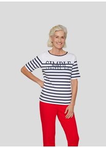 Rabe Damen Rundhalsshirt, blau, casual, Gr. 46, gestreift, Jersey, Obermaterial: 100% Baumwolle, Shirts, im Streifen-Design und mit Letter-Print