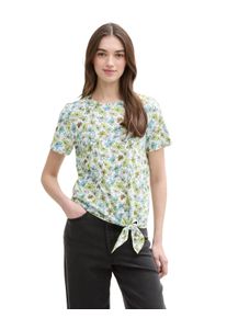 Damen T-Shirtweiß grün blau, modisch, Gr. S, Tom Tailor Denim, bedruckt, Single Jersey, Obermaterial: 100% Baumwolle, Shirts, mit Minimalprint und