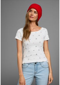 Kangaroos Damen T-Shirt, weiß, casual, Gr. 48, bedruckt, Rippware, Obermaterial: 100% Baumwolle, Shirts, kurzärmelig, sehr figurbetont und