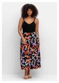 sheego Damen Sommerkleid "Große Größen", schwarz, feminin, Gr. 46, gemustert, Obermaterial: 95% Viskose (LENZING ECOVERO), 5% Elasthan, Kleider, mit