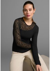 Melrose Damen Rundhalsshirt, schwarz, feminin, Gr. 36, unifarben, Jersey, Spitze, Obermaterial: 95% Viskose, 5% Elasthan. Spitze: 75% Polyamid, 25%