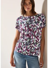 Cecil Damen Kurzarmshirt, weiß, casual, Gr. XS, bedruckt, Jersey, Obermaterial: 50% Baumwolle, 50% Modal, Shirts, mit grafischem Muster