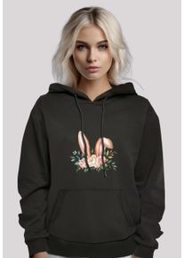 F4NT4STIC Damen Kapuzenpullover "Blumen Osterhasen Ohren Dekor", schwarz, casual, Gr. S, Obermaterial: 65% Baumwolle, 35% Polyester, Pullover,
