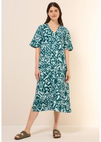 Cecil Damen Midikleid, grün, casual, Gr. XL, gemustert, Stoff, 55% Leinen, 45% Viskose, Kleider, mit allover Print