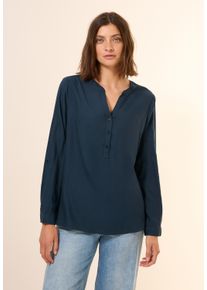 Cecil Damen Langarmbluse, blau, casual, Gr. M, unifarben, Stoff, 100% Viskose, Blusen, mit dekorativer Knopfleiste