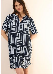 Cecil Damen Midikleid, blau, casual, Gr. M, bedruckt, Web, Obermaterial: 88% Viskose, 12% Nylon, Kleider, 3/4-Arm, mit grafischem Muster