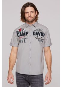 CAMP DAVID Herren Kurzarmhemd, grau, casual, Gr. S, bedruckt, bestickt, Material: 100% Baumwolle, Hemden, aus Baumwolle