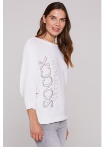 SOCCX Damen Rundhalspullover, weiß, casual, Gr. XS, bedruckt, Glitzermuster, Material: 60% Baumwolle, 40% Viskose, Pullover, mit Fledermaus-Ärmeln