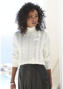 Lascana Damen Stehkragenpullover, beige, Gr. 36, unifarben, Obermaterial: 100% Polyacryl, Pullover
