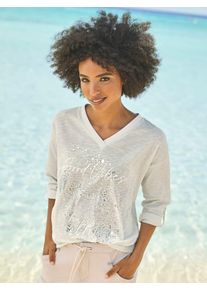 Heine Damen 3/4-Arm-Shirt "Shirt", beige, Gr. 48, gemustert, unifarben, 100% Baumwolle, Shirts