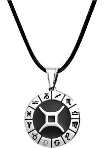 Firetti Damen Kette mit Anhänger "Schmuck Geschenk Edelstahl Leder Halsschmuck Halskette Sternzeichen", Zwilling, Edelstahl-Leder, L: 80cm B: 2mm,