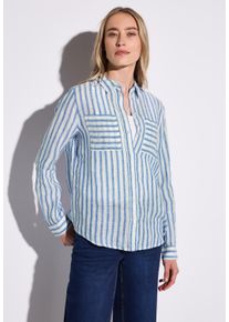 Street One Damen Langarmbluseserenity blau, casual, Gr. 34, gestreift, Web, 100% Leinen, Blusen, mit Brusttaschen